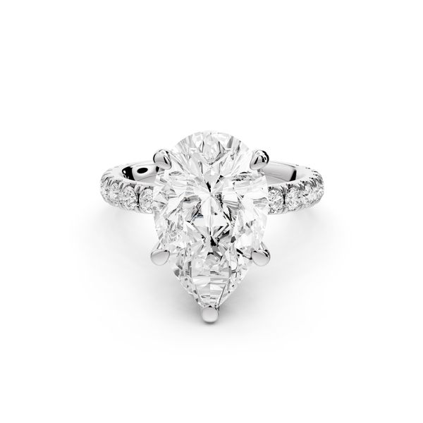 Jade - 4ct 14k white gold pear hidden halo diamond crown and bridge Pavé engagement ring
