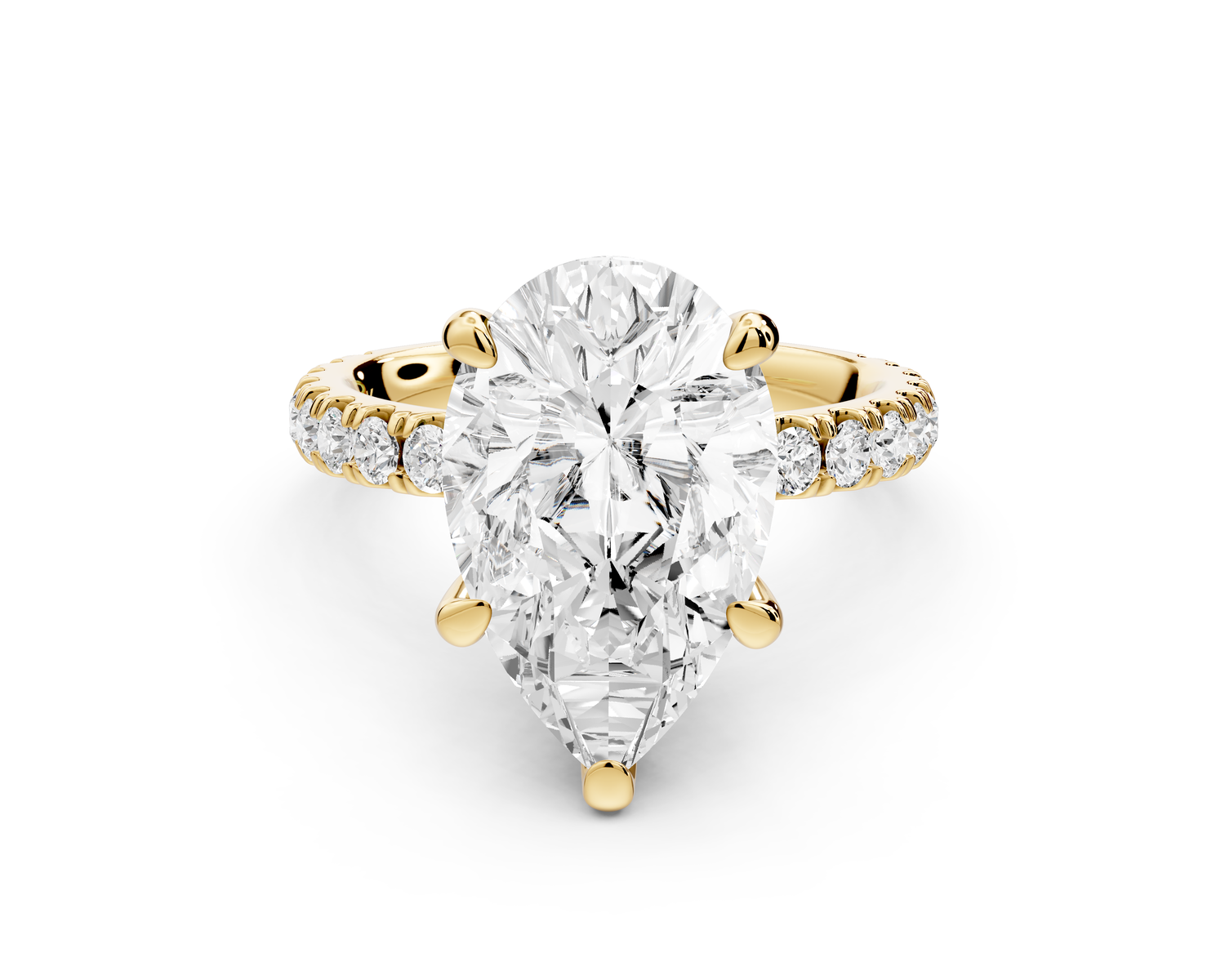 Jade - 4ct 14k yellow gold pear hidden halo diamond crown and bridge Pavé engagement ring