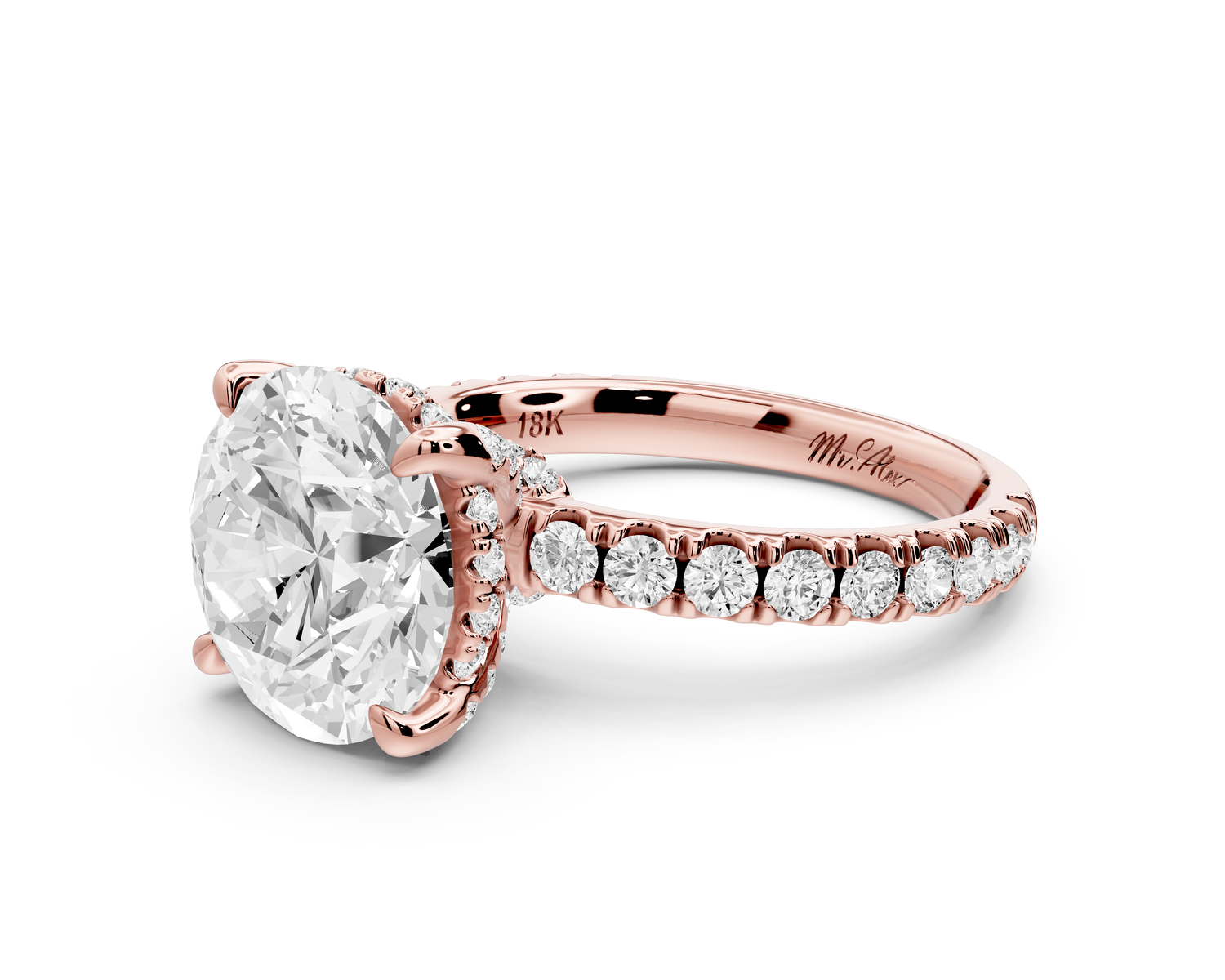 Jade - 4ct 14k rose gold round hidden halo diamond crown and bridge Pavé engagement ring