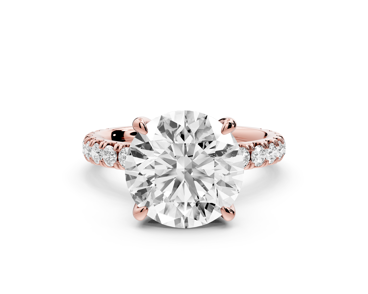 Jade - 4ct 14k rose gold round hidden halo diamond crown and bridge Pavé engagement ring