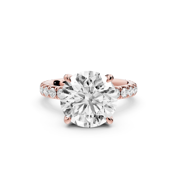 Jade - 4ct 14k rose gold round hidden halo diamond crown and bridge Pavé engagement ring