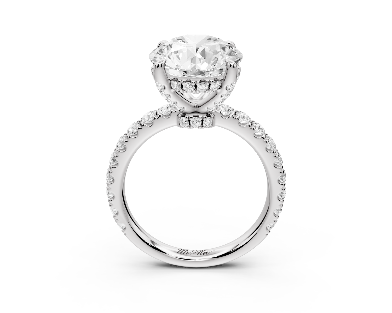 Jade - 4ct 14k white gold round hidden halo diamond crown and bridge Pavé engagement ring