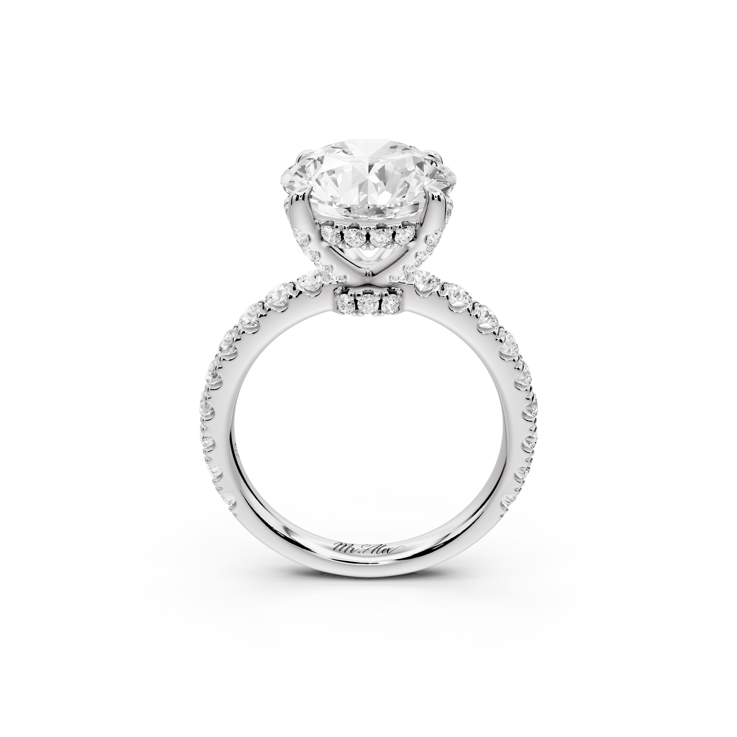 Jade - 4ct 14k white gold round hidden halo diamond crown and bridge Pavé engagement ring