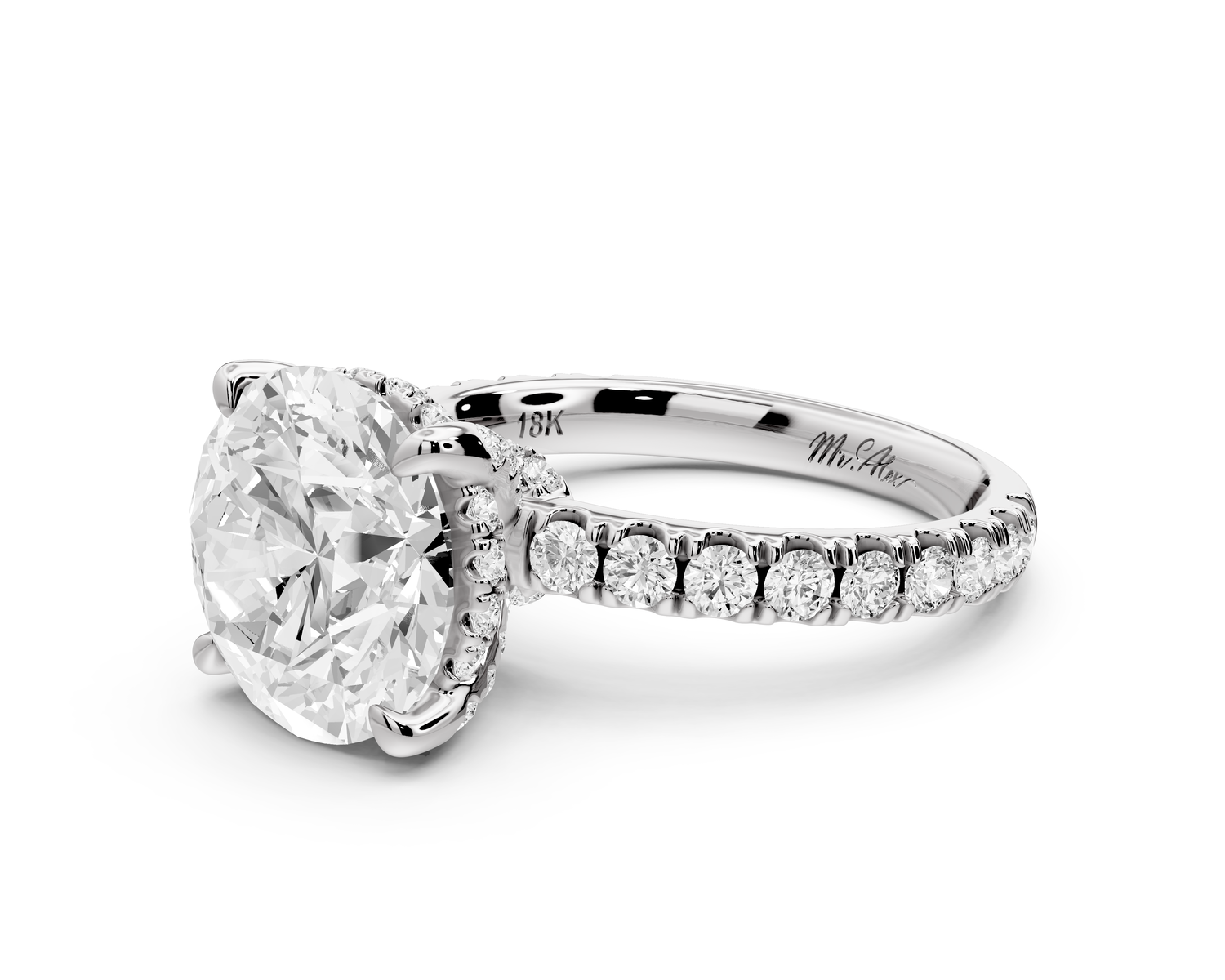 Jade - 4ct 14k white gold round hidden halo diamond crown and bridge Pavé engagement ring