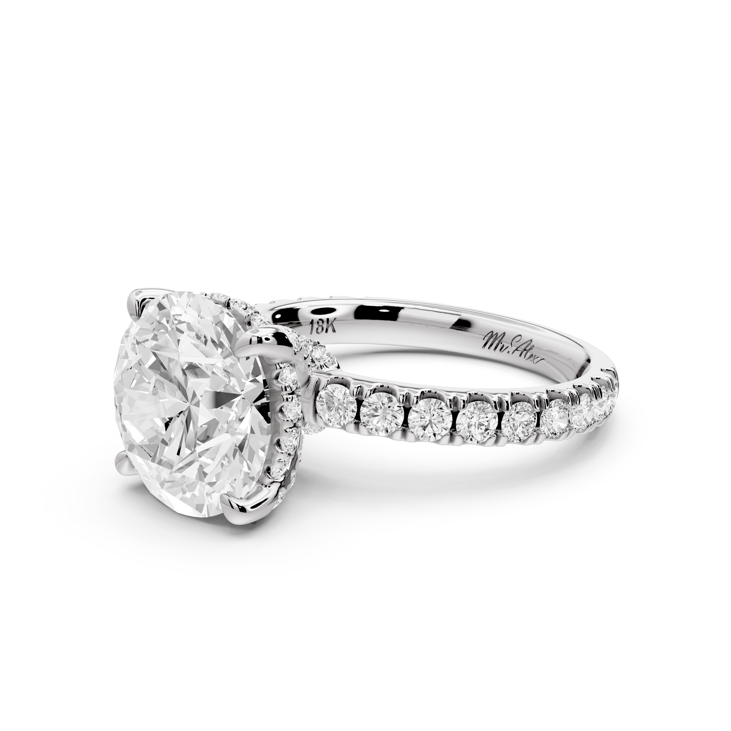 Jade - 4ct 14k white gold round hidden halo diamond crown and bridge Pavé engagement ring