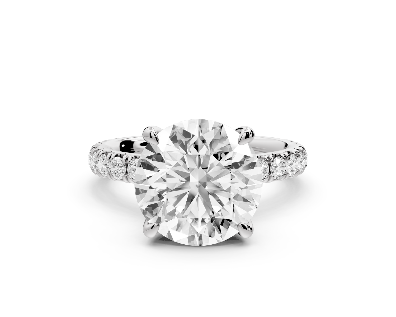 Jade - 4ct 14k white gold round hidden halo diamond crown and bridge Pavé engagement ring