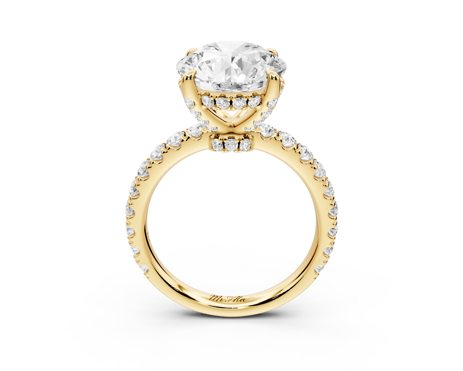 Jade - 4ct 14k yellow gold round hidden halo diamond crown and bridge Pavé engagement ring