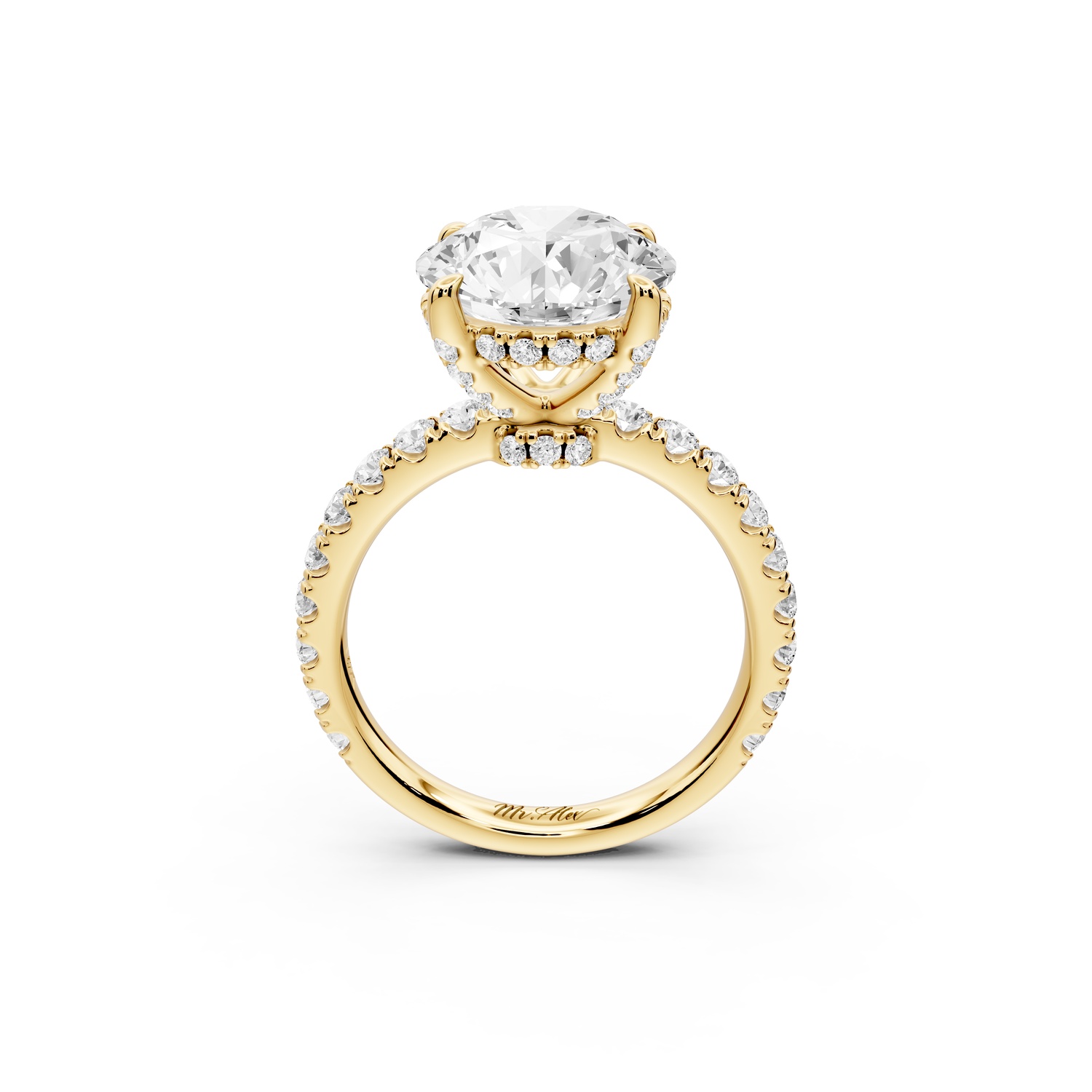 Jade - 4ct 14k yellow gold round hidden halo diamond crown and bridge Pavé engagement ring