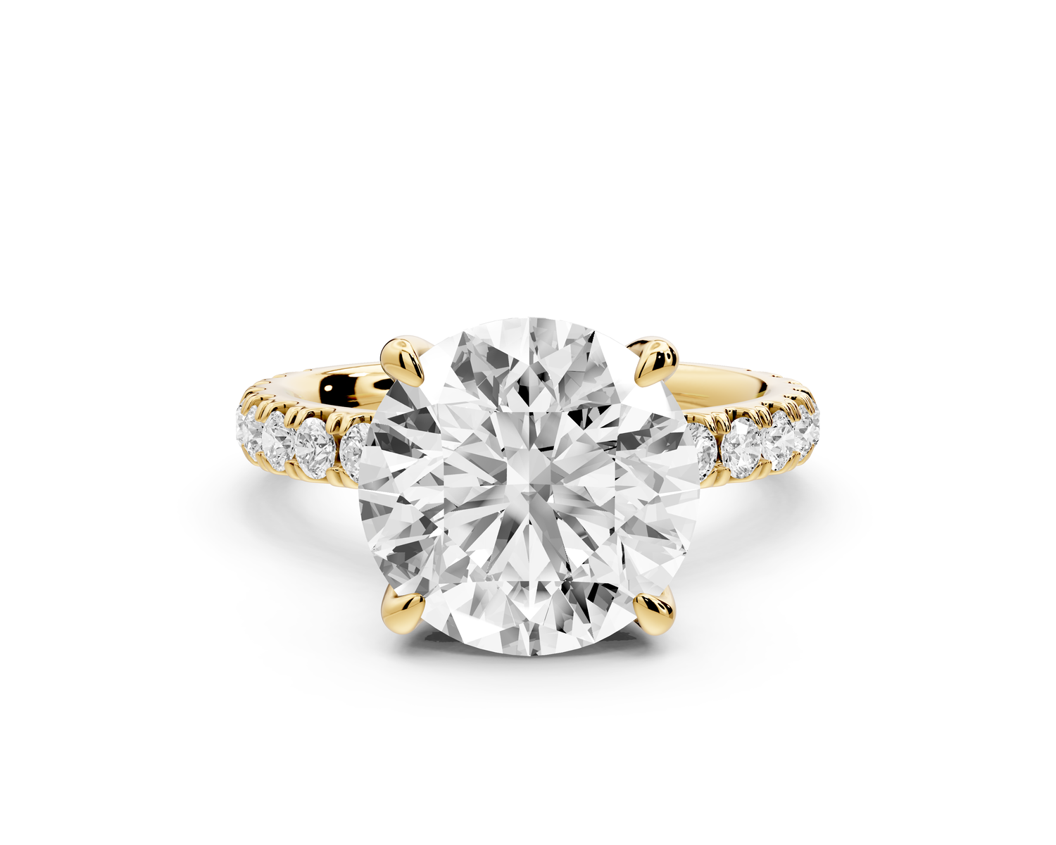 Jade - 4ct 14k yellow gold round hidden halo diamond crown and bridge Pavé engagement ring