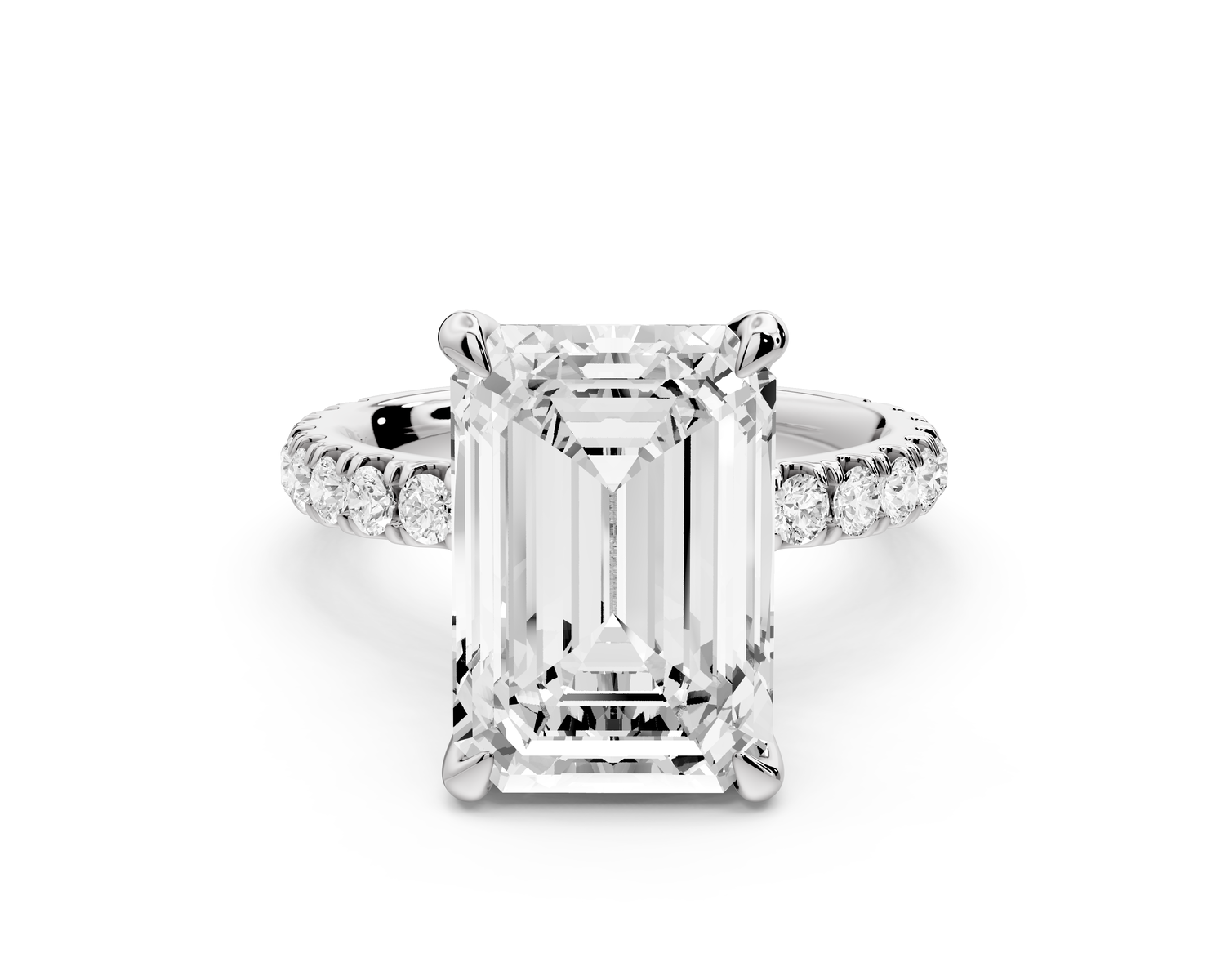 Jade - 5ct 14k white gold emerald hidden halo diamond crown and bridge Pavé engagement ring