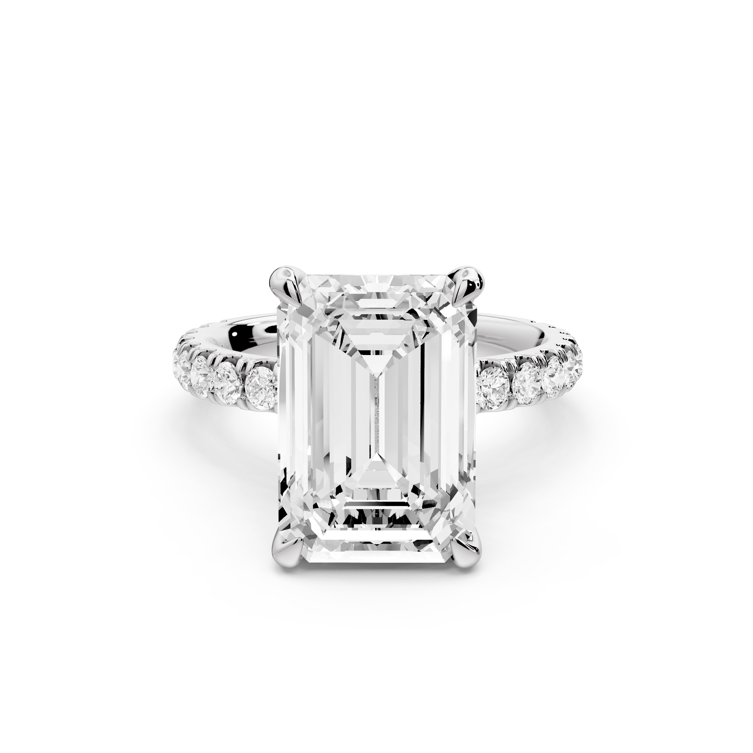 Jade - 5ct 14k white gold emerald hidden halo diamond crown and bridge Pavé engagement ring