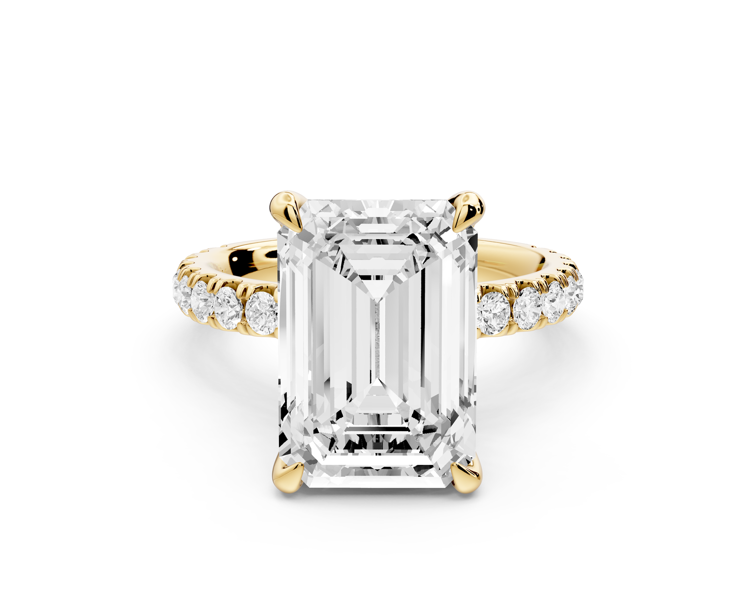 Jade - 5ct 14k yellow gold emerald hidden halo diamond crown and bridge Pavé engagement ring