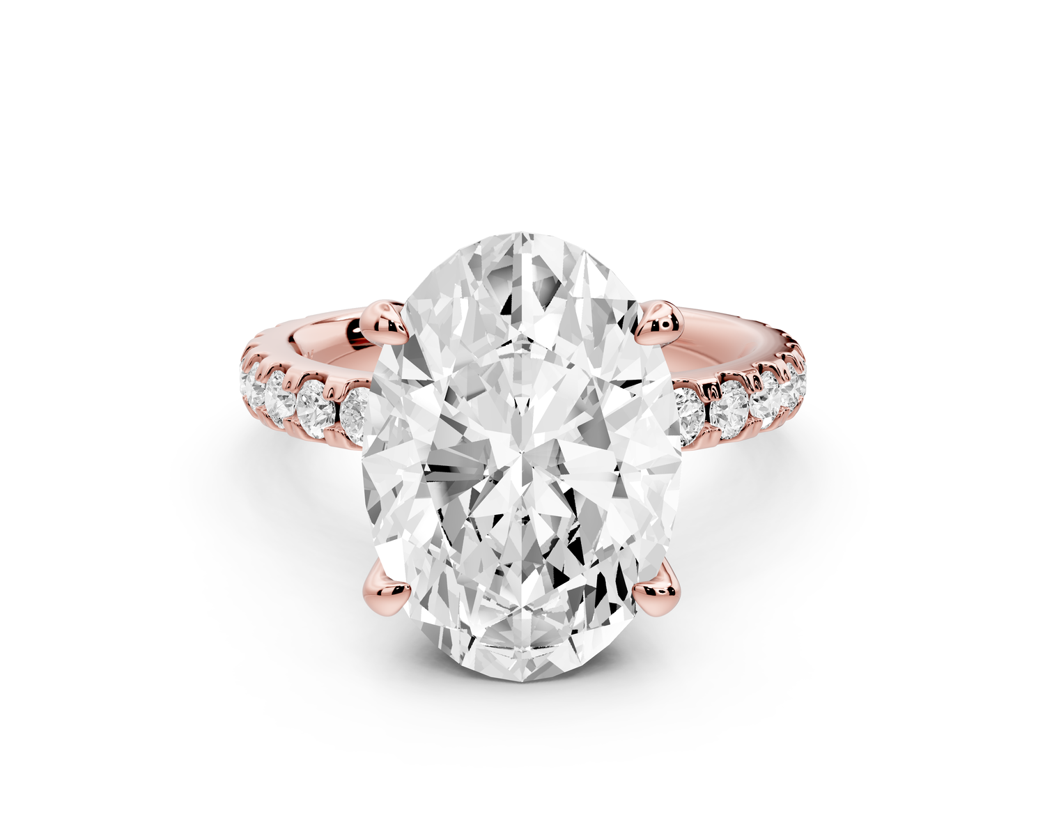 Jade - 5ct 14k rose gold oval hidden halo diamond crown and bridge Pavé engagement ring