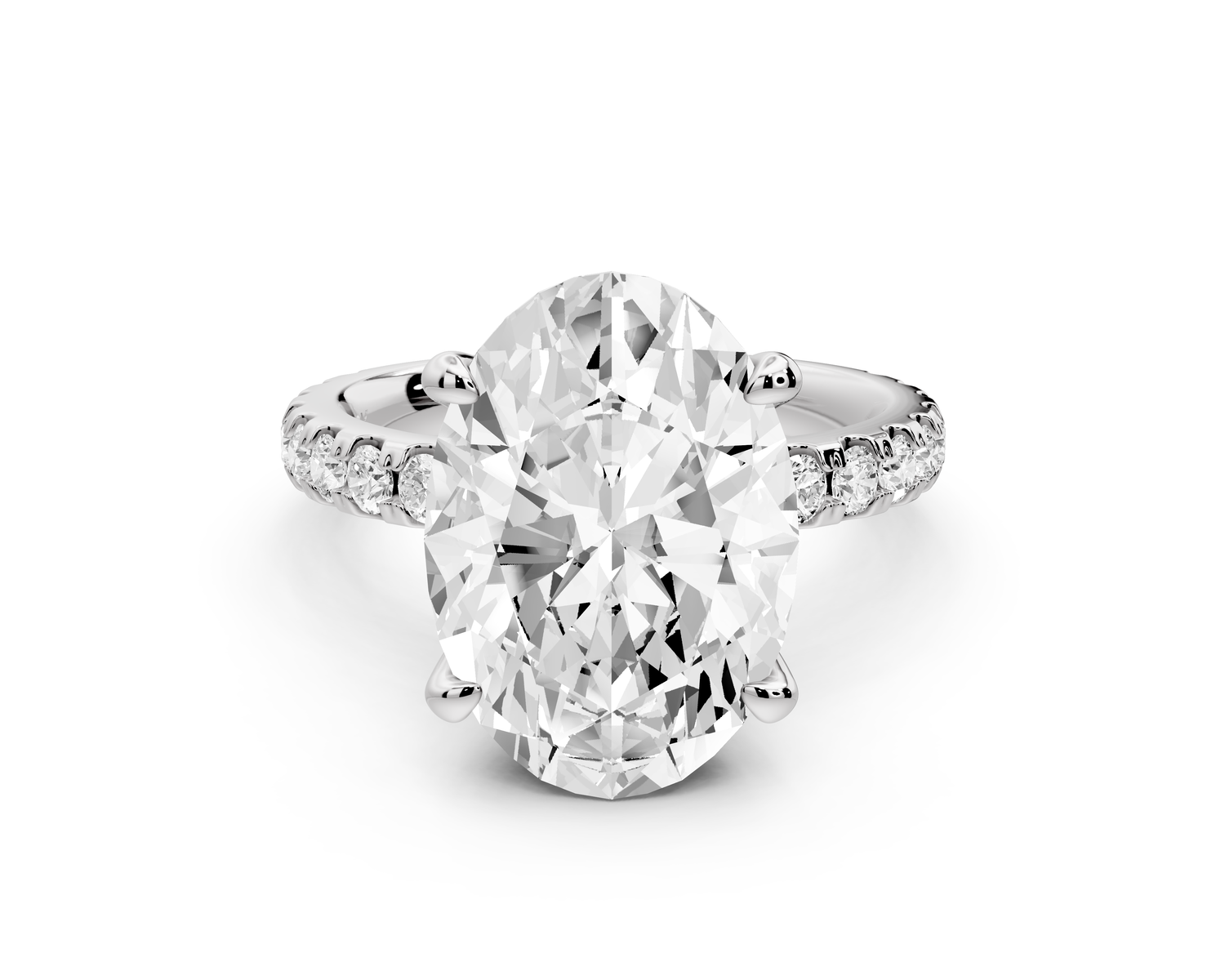 Jade - 5ct 14k white gold oval hidden halo diamond crown and bridge Pavé engagement ring