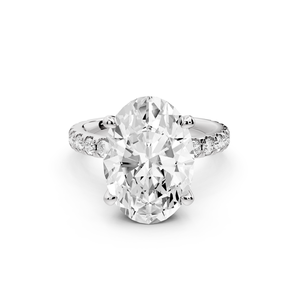 Jade - 5ct 14k white gold oval hidden halo diamond crown and bridge Pavé engagement ring