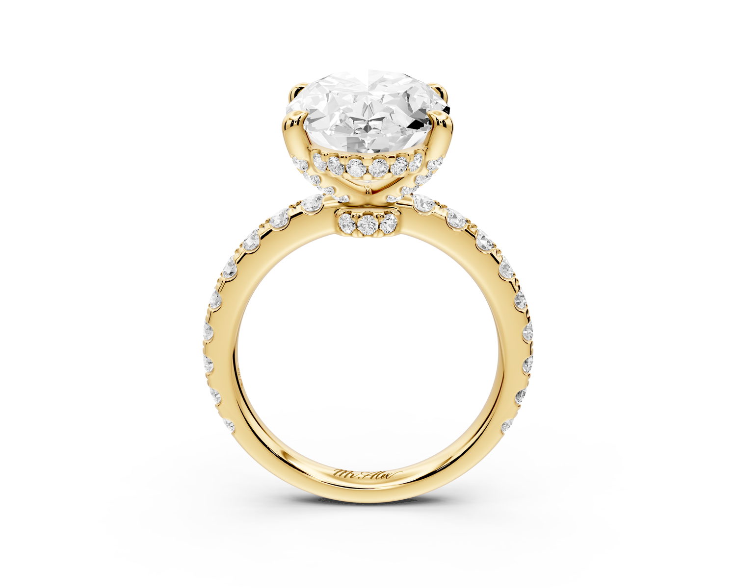 Jade - 5ct 14k yellow gold oval hidden halo diamond crown and bridge Pavé engagement ring