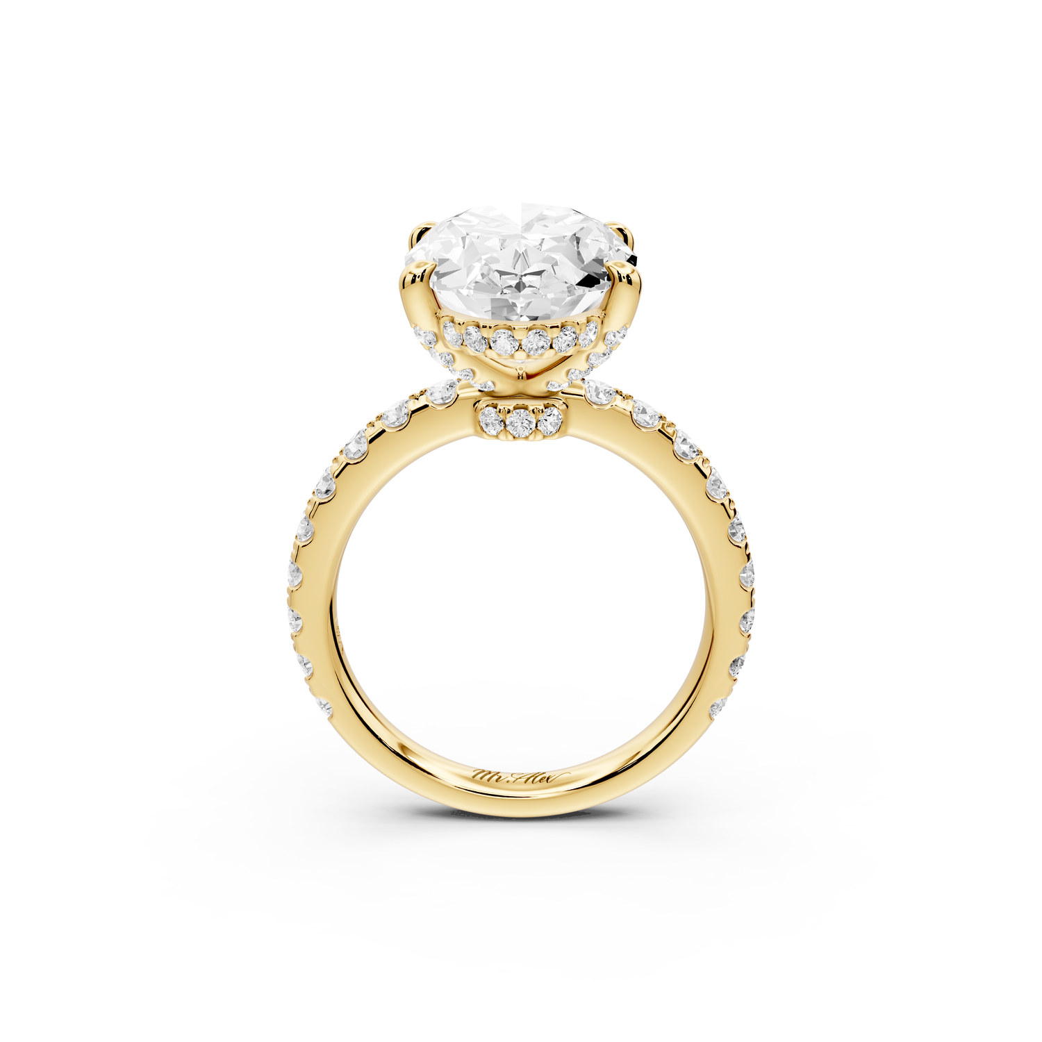 Jade - 5ct 14k yellow gold oval hidden halo diamond crown and bridge Pavé engagement ring