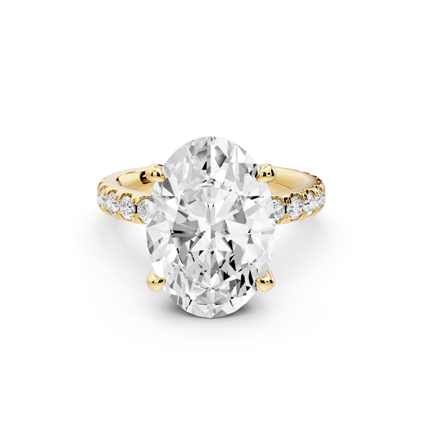 Jade - 5ct 14k yellow gold oval hidden halo diamond crown and bridge Pavé engagement ring
