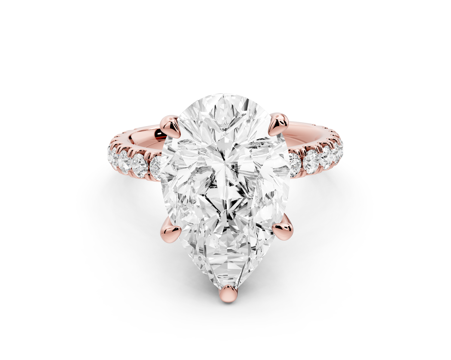 Jade - 5ct 14k rose gold pear hidden halo diamond crown and bridge Pavé engagement ring
