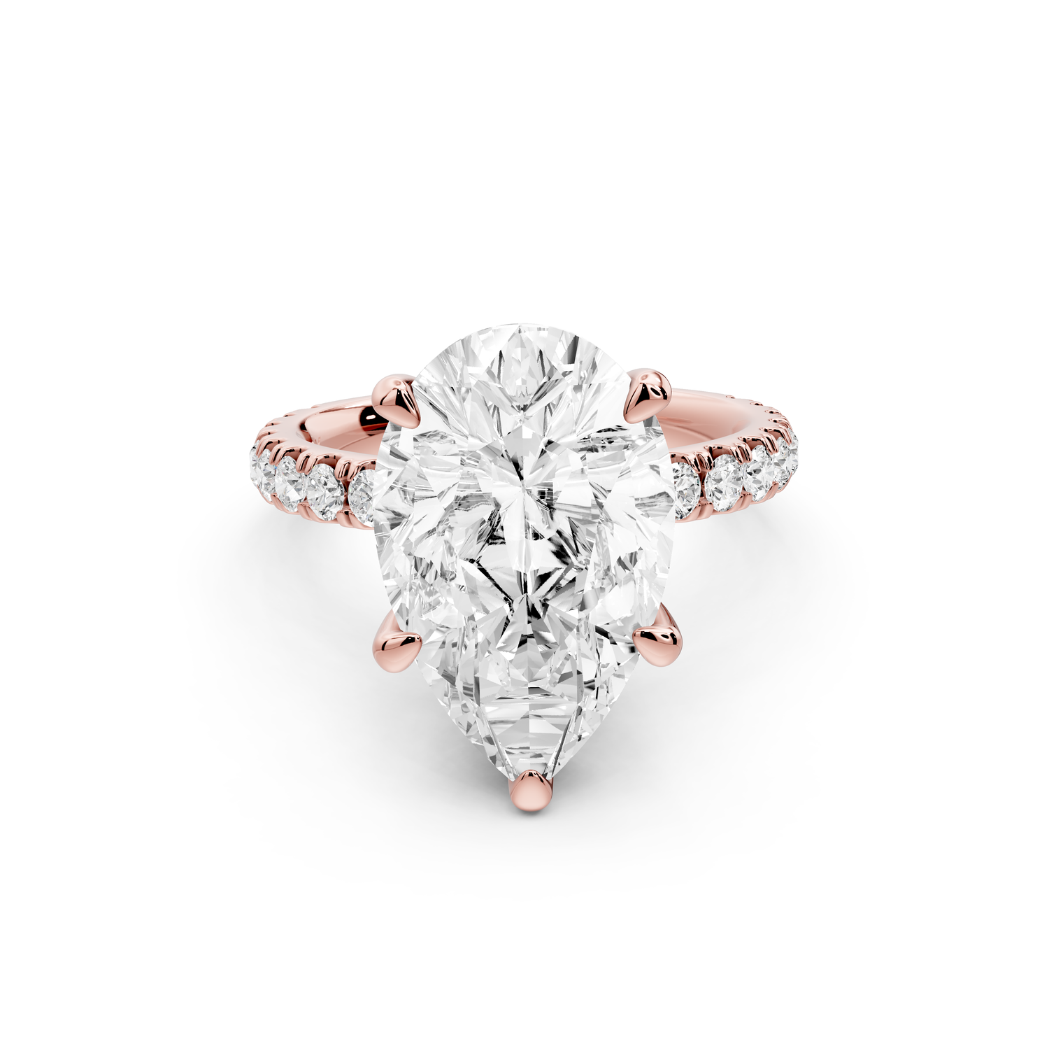 Jade - 5ct 14k rose gold pear hidden halo diamond crown and bridge Pavé engagement ring