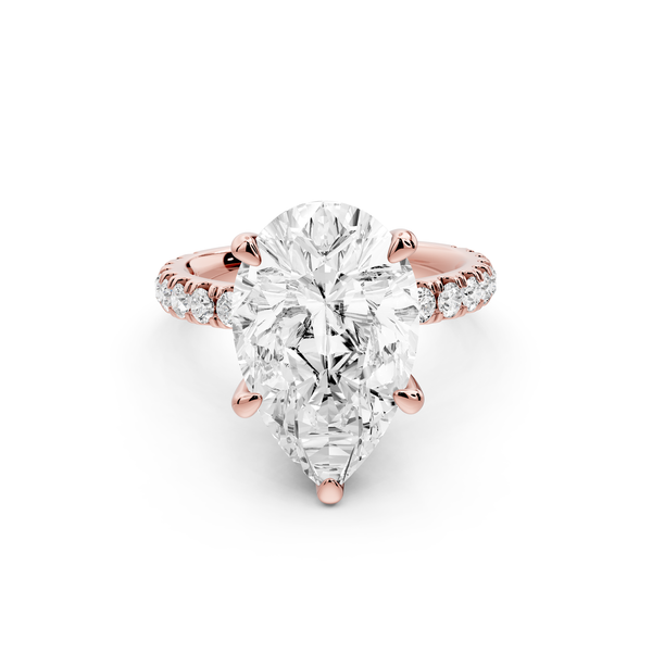 Jade - 5ct 14k rose gold pear hidden halo diamond crown and bridge Pavé engagement ring