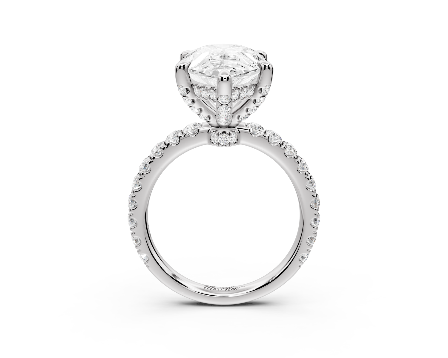 Jade - 5ct 14k white gold pear hidden halo diamond crown and bridge Pavé engagement ring