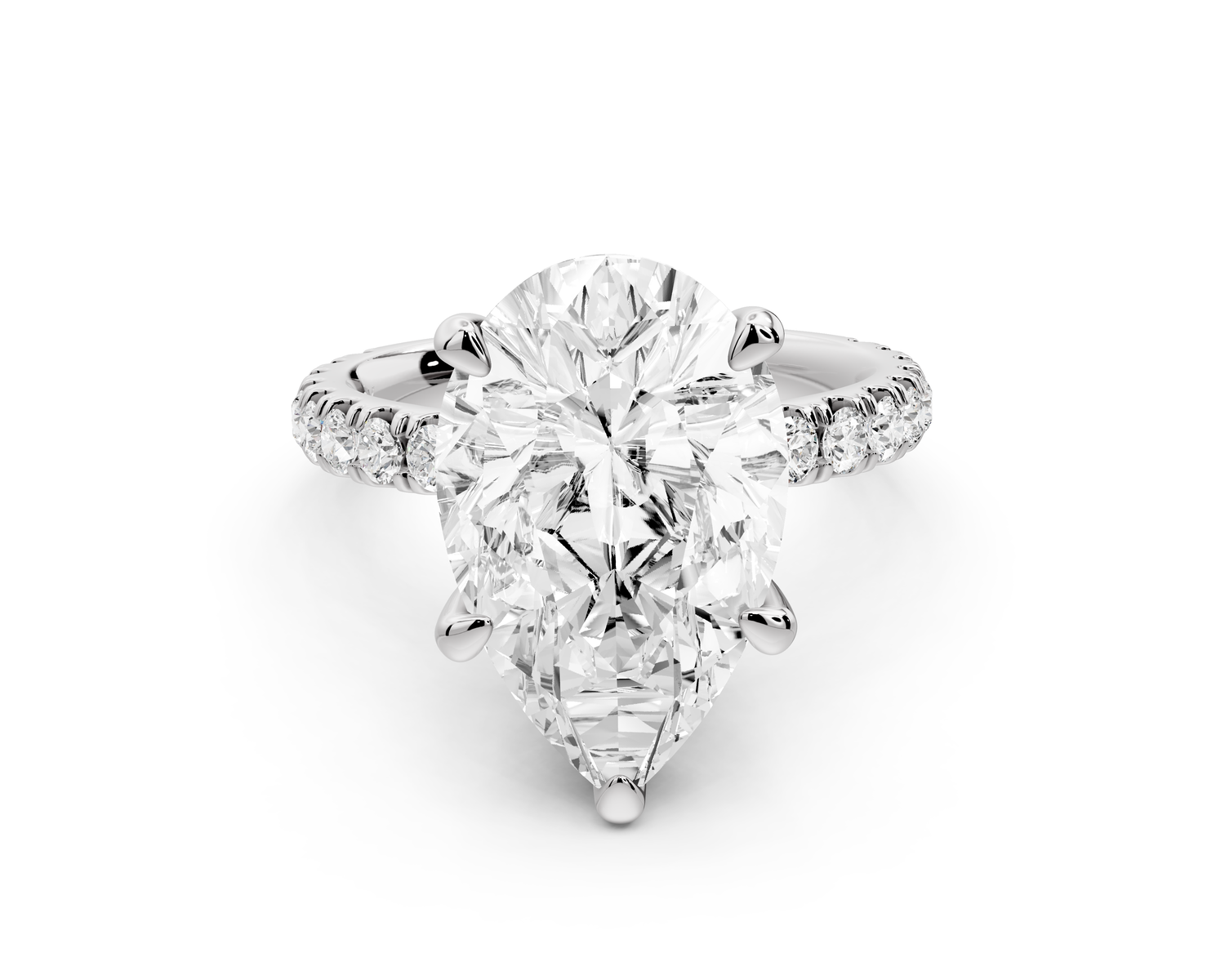 Jade - 5ct 14k white gold pear hidden halo diamond crown and bridge Pavé engagement ring