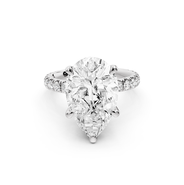 Jade - 5ct 14k white gold pear hidden halo diamond crown and bridge Pavé engagement ring