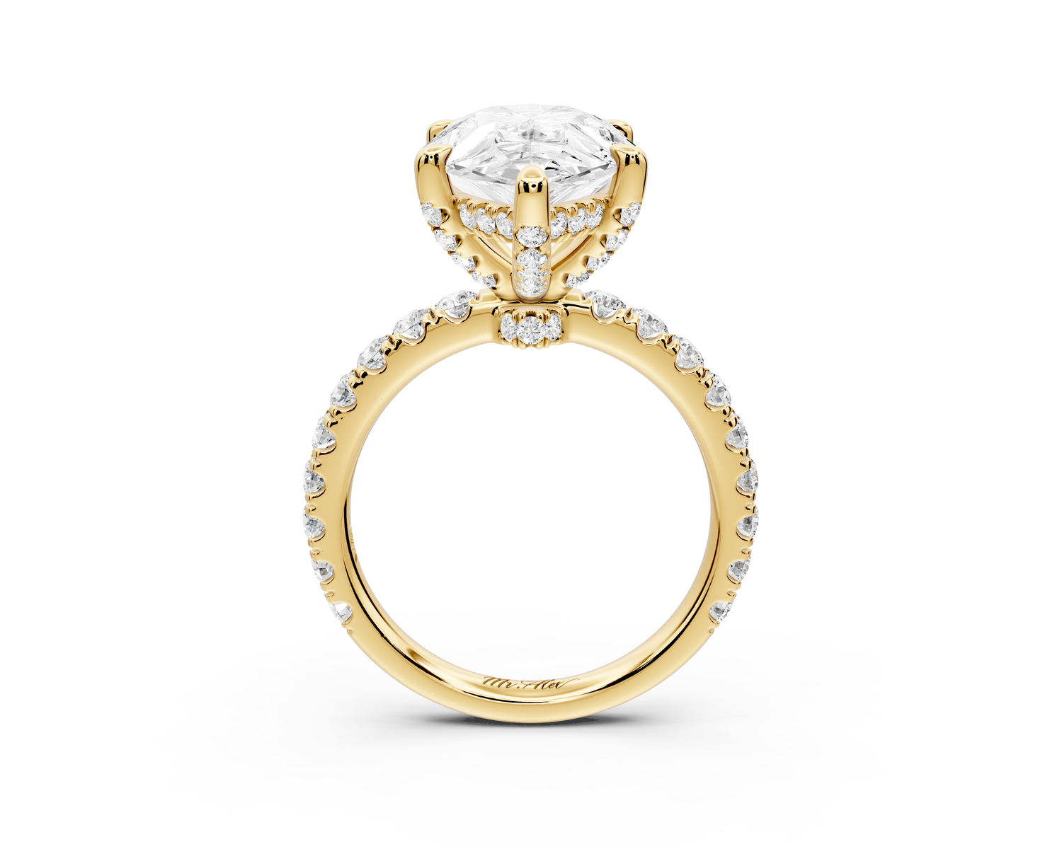 Jade - 5ct 14k yellow gold pear hidden halo diamond crown and bridge Pavé engagement ring