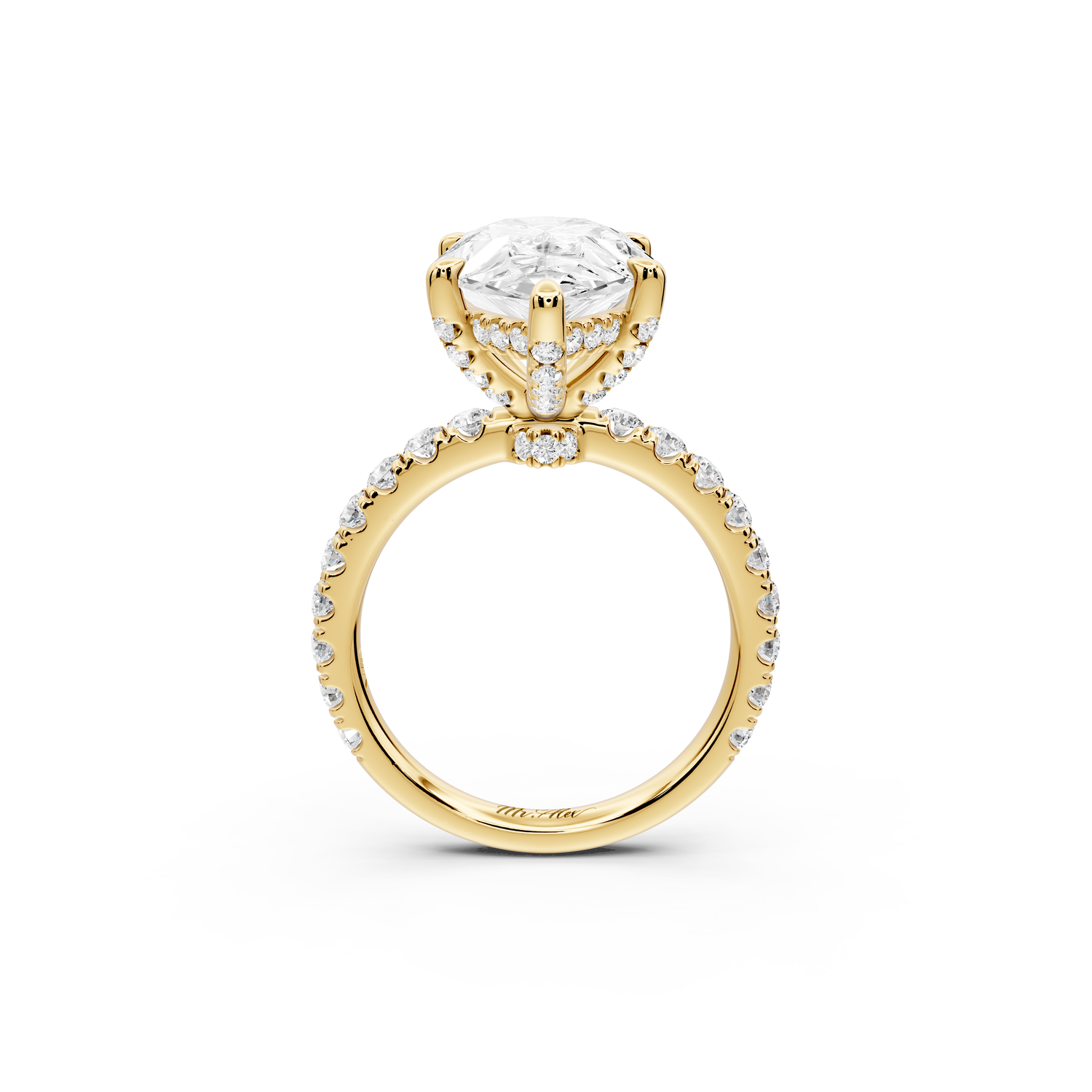 Jade - 5ct 14k yellow gold pear hidden halo diamond crown and bridge Pavé engagement ring