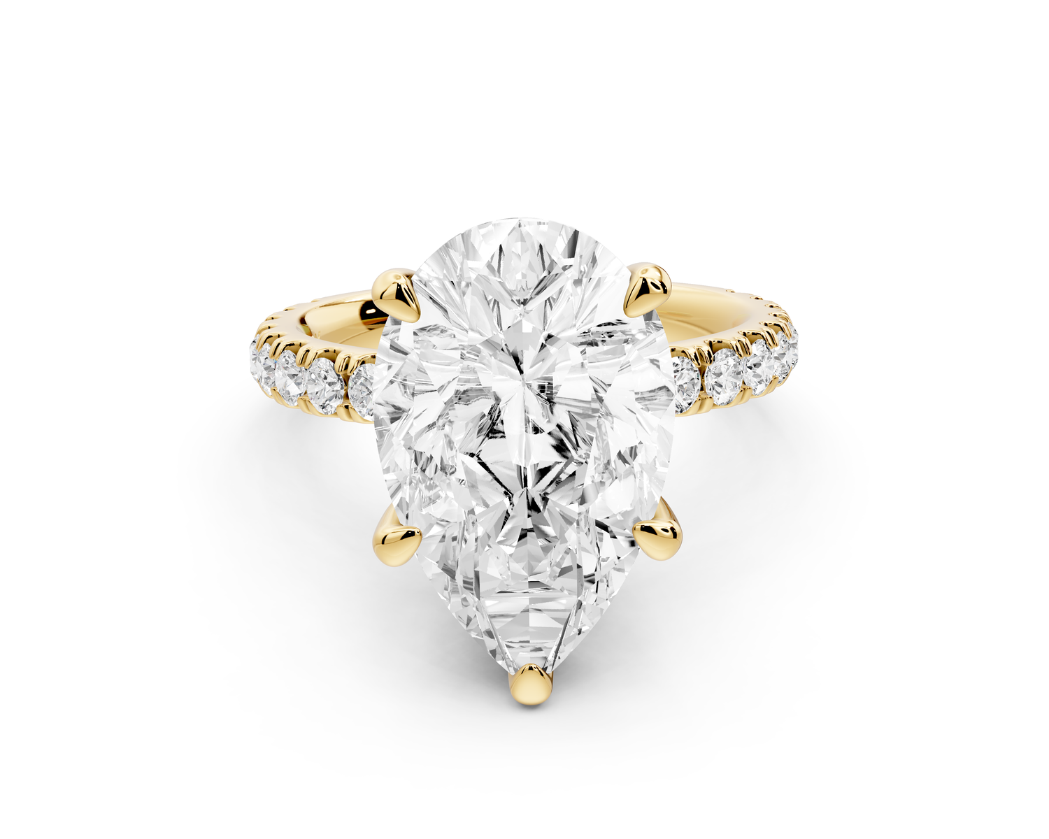 Jade - 5ct 14k yellow gold pear hidden halo diamond crown and bridge Pavé engagement ring