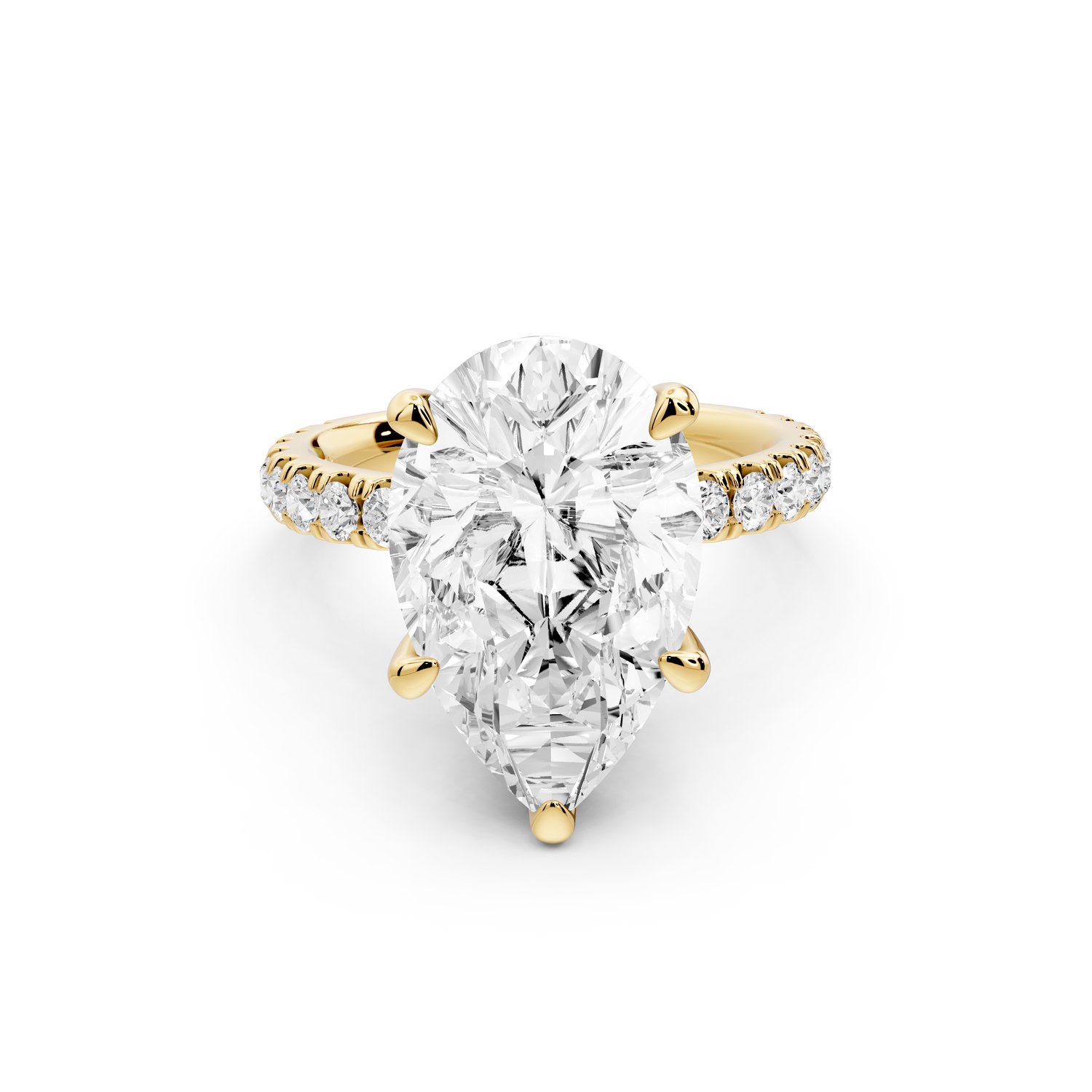 Jade - 5ct 14k yellow gold pear hidden halo diamond crown and bridge Pavé engagement ring