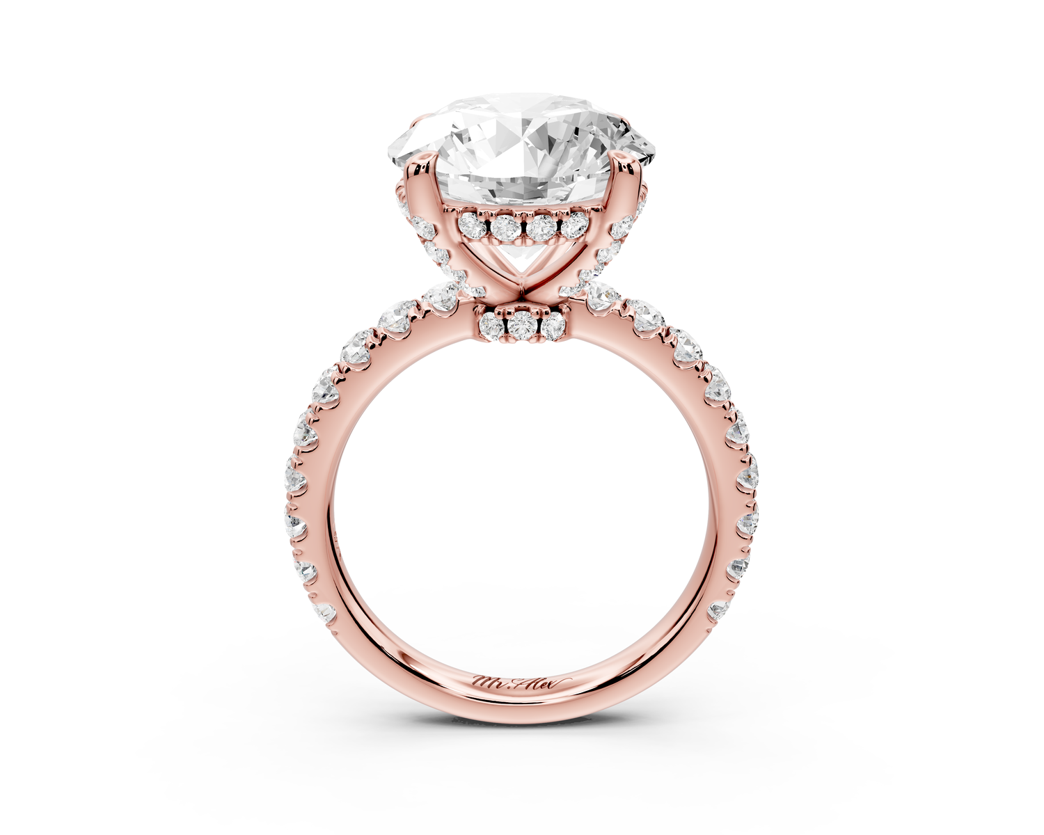 Jade - 5ct 14k rose gold round hidden halo diamond crown and bridge Pavé engagement ring