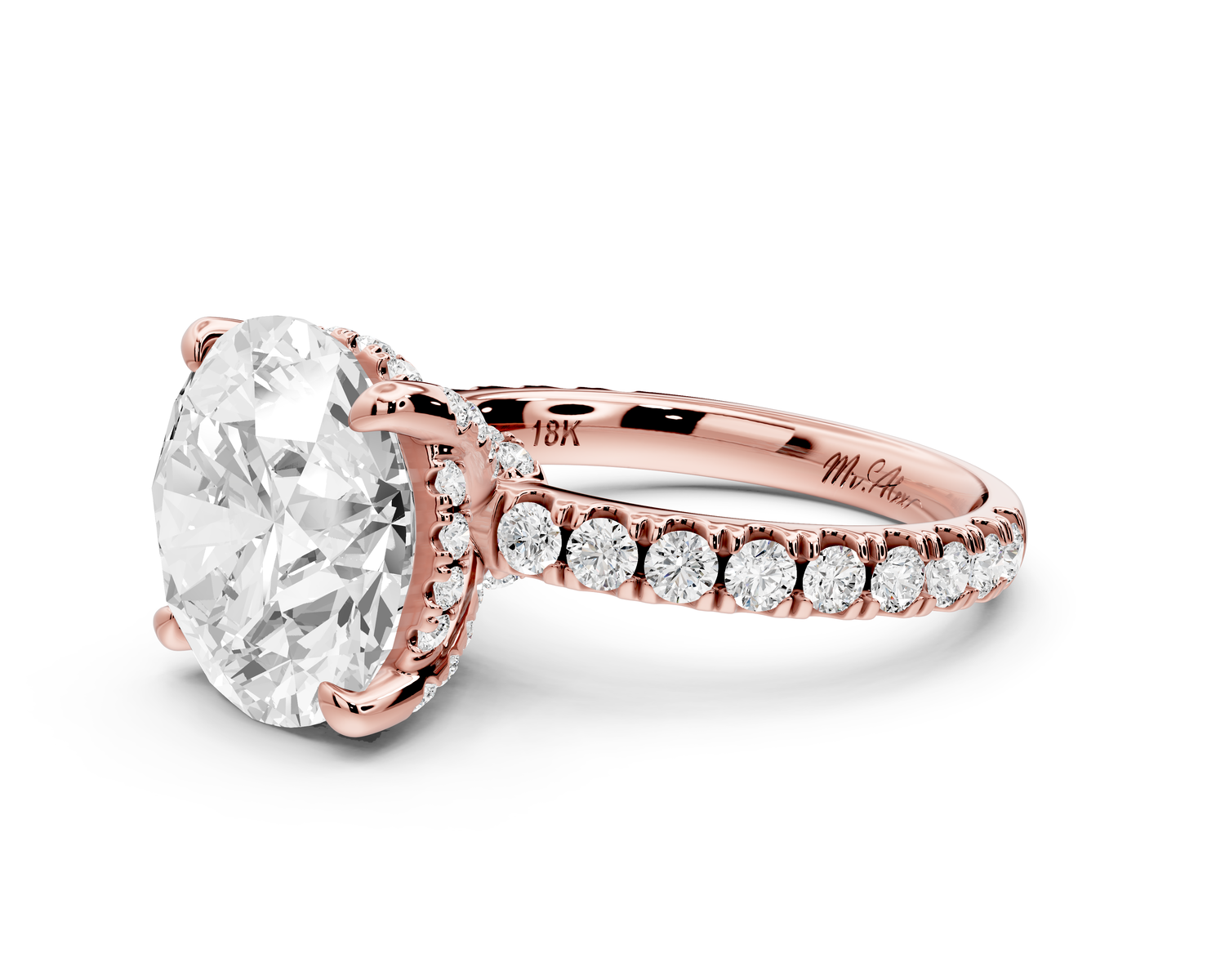 Jade - 5ct 14k rose gold round hidden halo diamond crown and bridge Pavé engagement ring