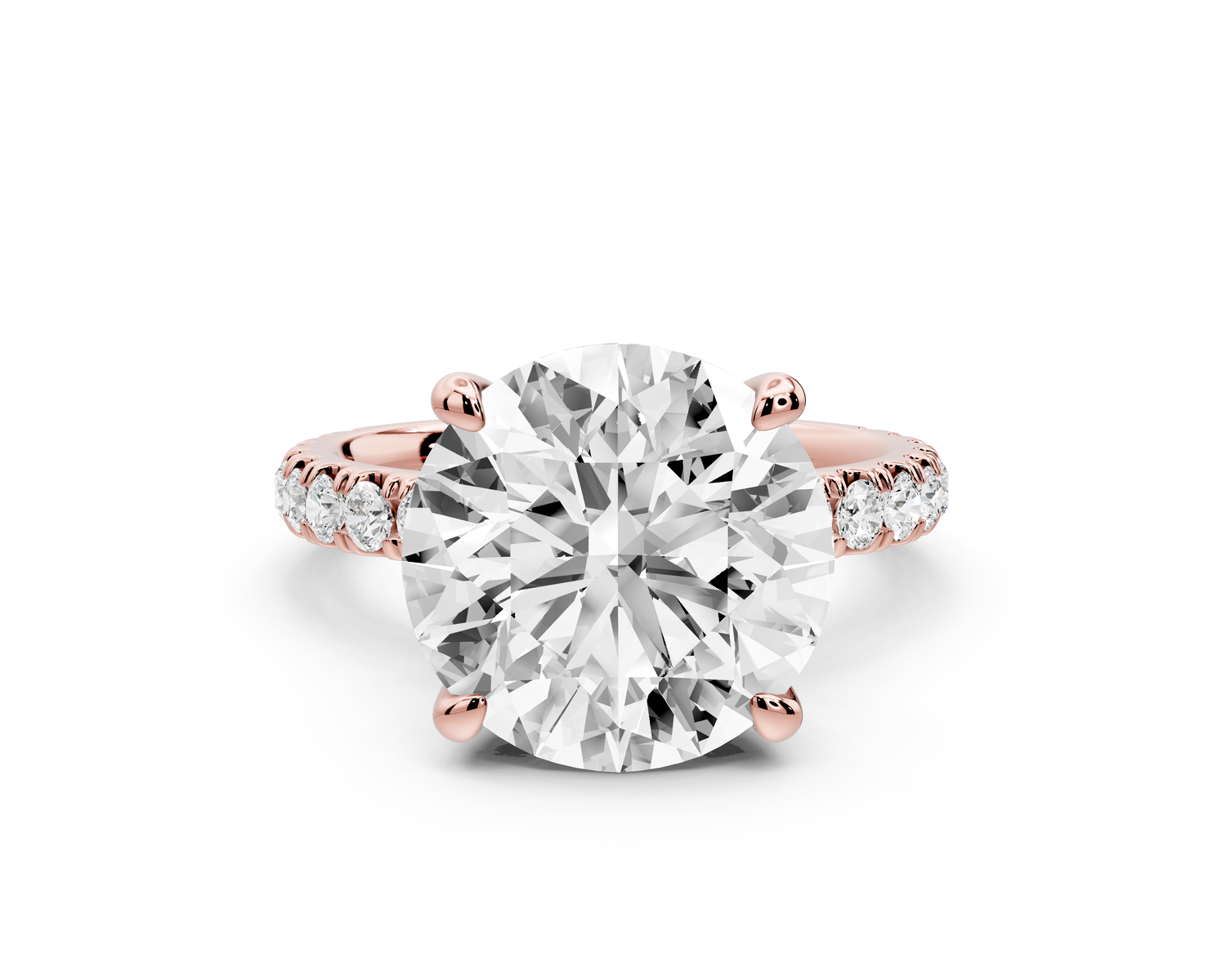 Jade - 5ct 14k rose gold round hidden halo diamond crown and bridge Pavé engagement ring