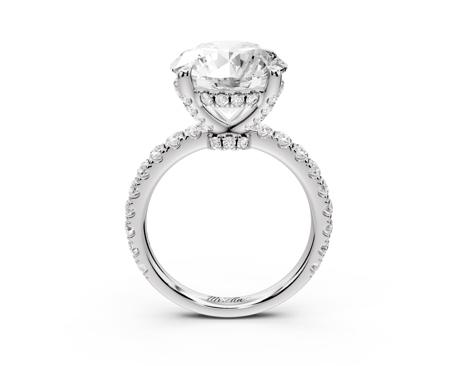 Jade - 5ct 14k white gold round hidden halo diamond crown and bridge Pavé engagement ring