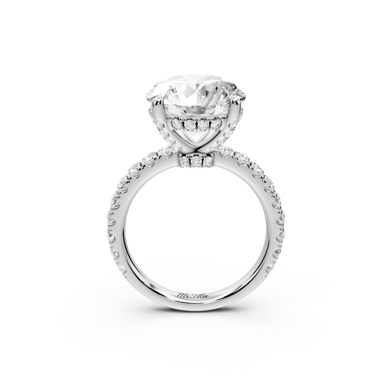 Jade - 5ct 14k white gold round hidden halo diamond crown and bridge Pavé engagement ring