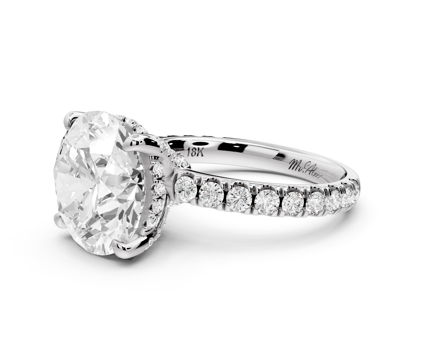 Jade - 5ct 14k white gold round hidden halo diamond crown and bridge Pavé engagement ring