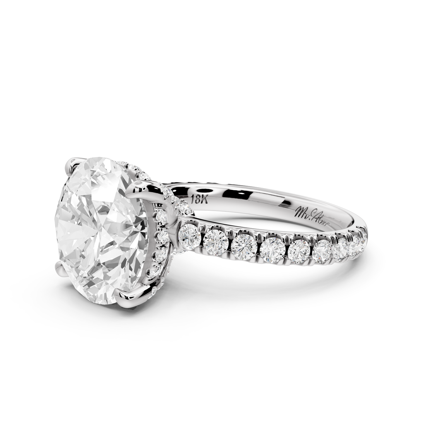 Jade - 5ct 14k white gold round hidden halo diamond crown and bridge Pavé engagement ring