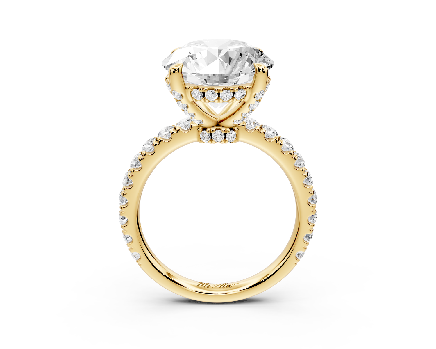 Jade - 5ct 14k yellow gold round hidden halo diamond crown and bridge Pavé engagement ring