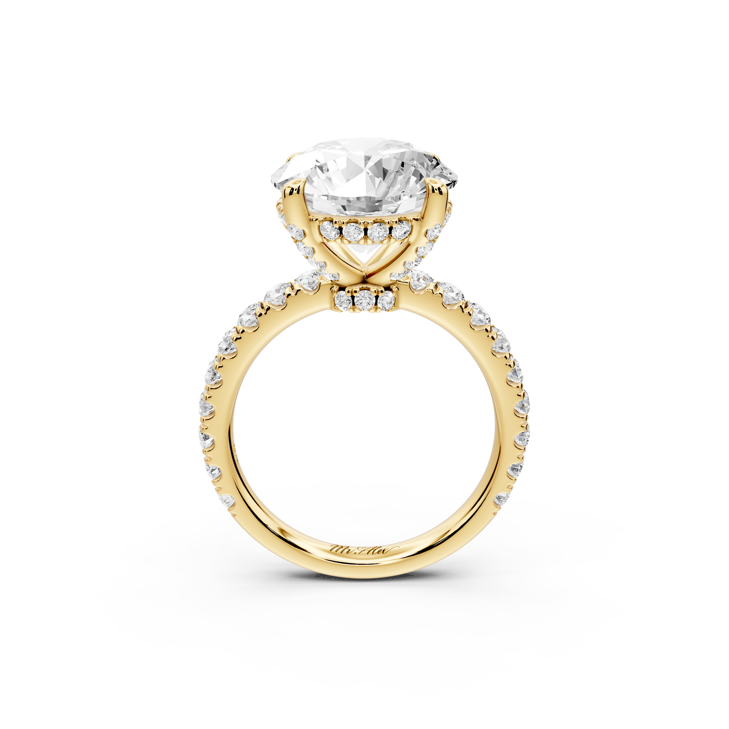 Jade - 5ct 14k yellow gold round hidden halo diamond crown and bridge Pavé engagement ring