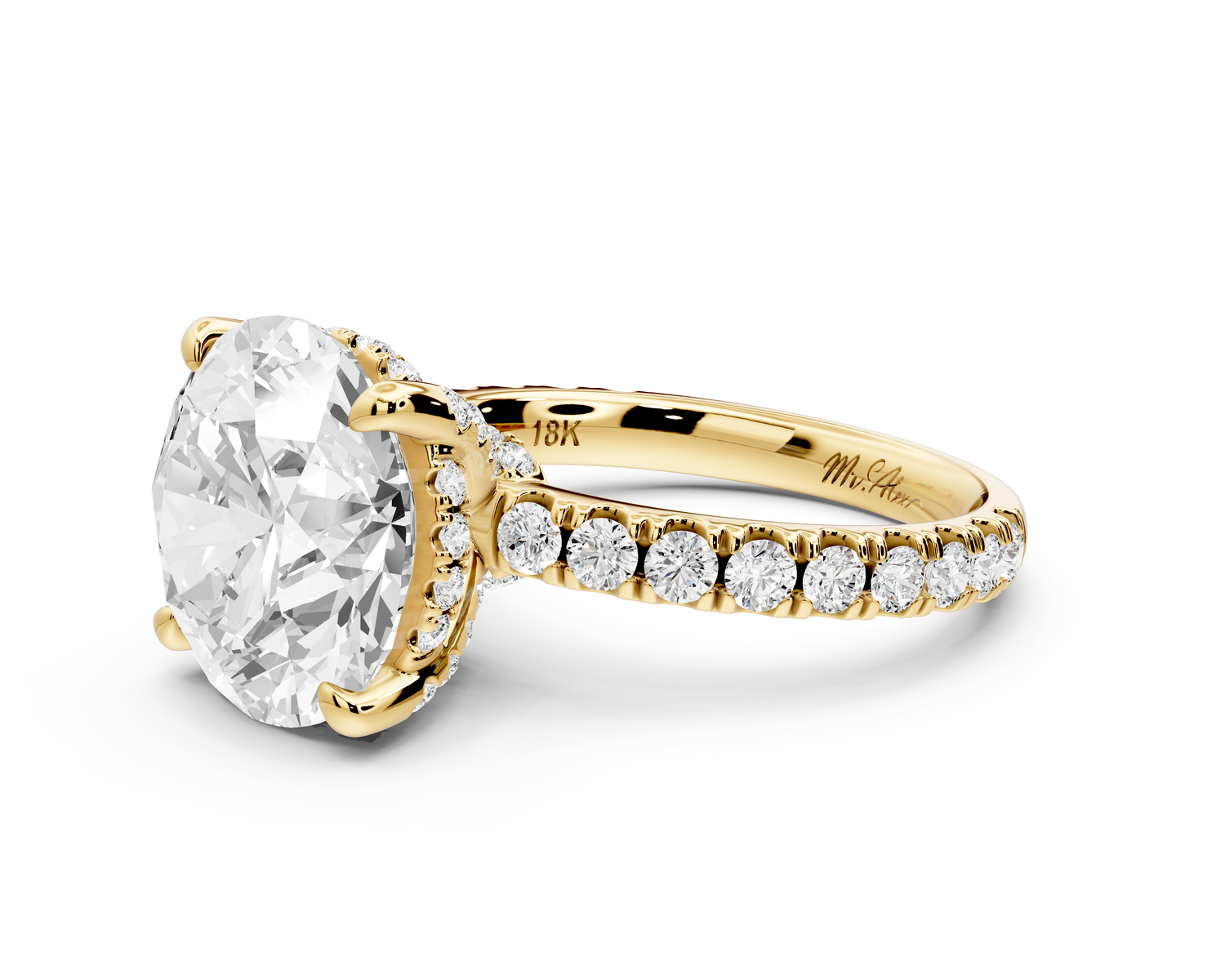 Jade - 5ct 14k yellow gold round hidden halo diamond crown and bridge Pavé engagement ring