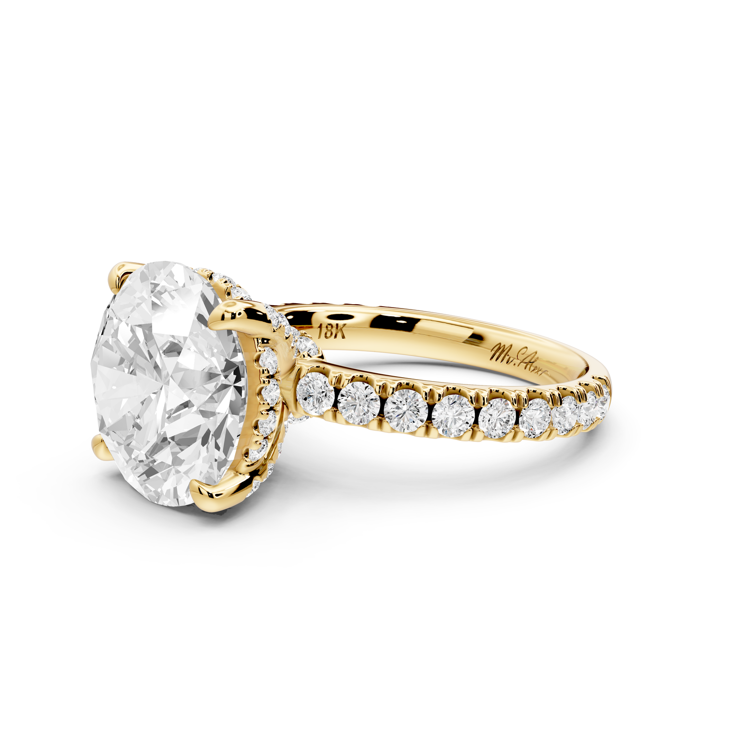 Jade - 5ct 14k yellow gold round hidden halo diamond crown and bridge Pavé engagement ring