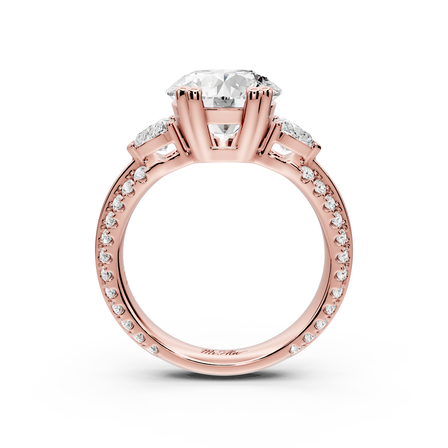 Elinor - 2ct 14k rose gold pear diamond Double talon prongs with two heart side stones and rollover pavé engagement ring