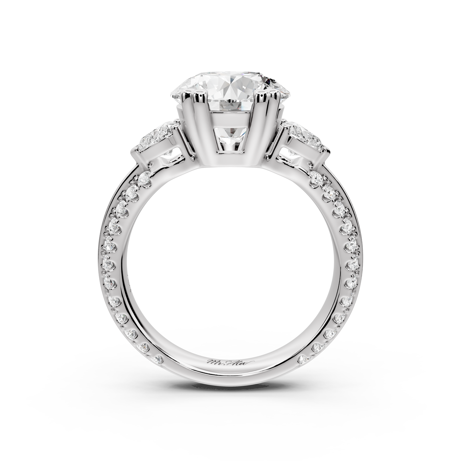 Elinor - 2ct 14k white gold pear diamond Double talon prongs with two heart side stones and rollover pavé engagement ring