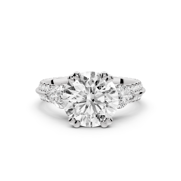 Elinor - 2ct 14k white gold pear diamond Double talon prongs with two heart side stones and rollover pavé engagement ring