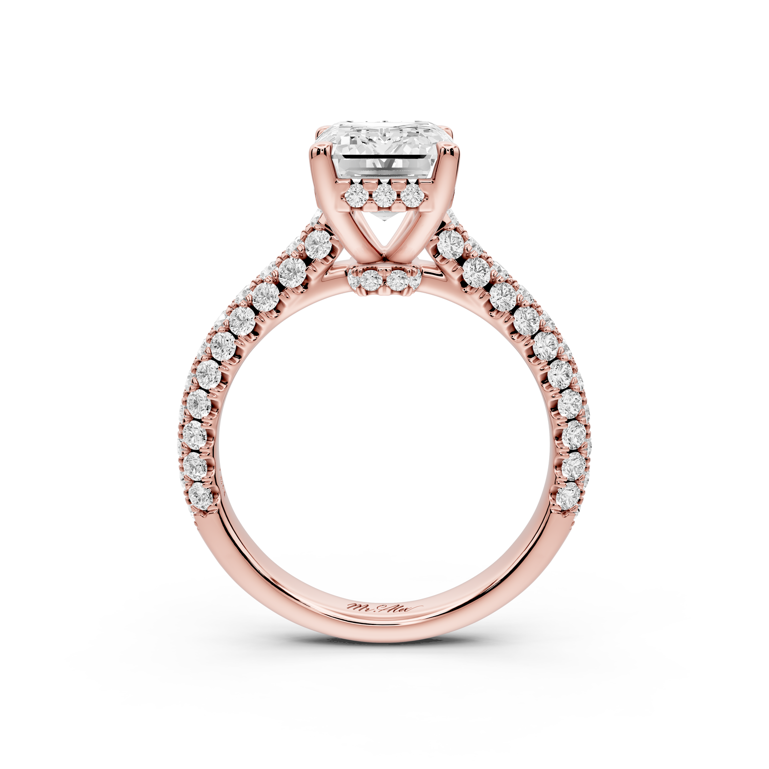Amoria - 2ct 14k rose gold emerald Diamond Engagement Ring with Pavé Band & Hidden Halo
