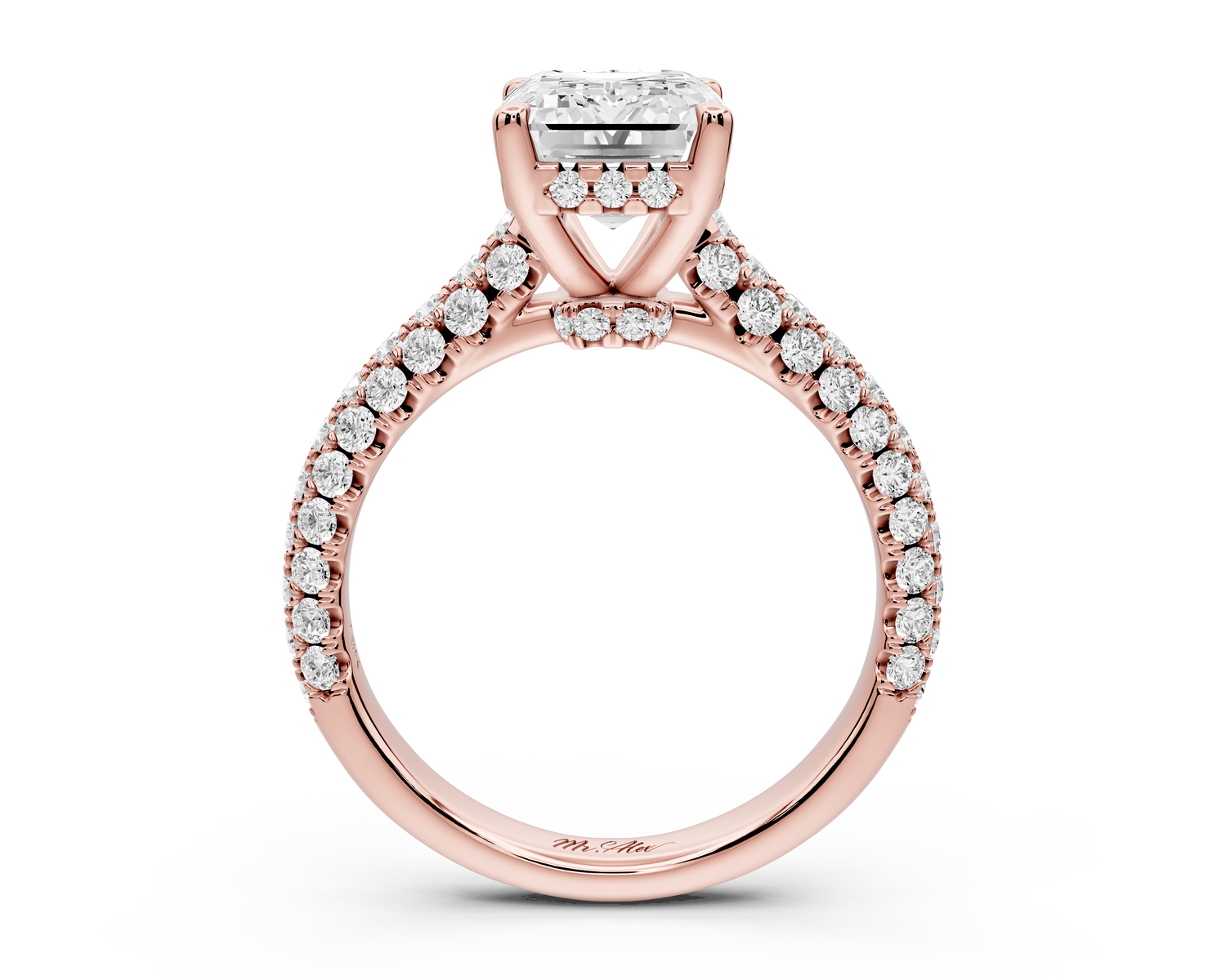 Amoria - 2ct 18k rose gold emerald Diamond Engagement Ring with Pavé Band & Hidden Halo