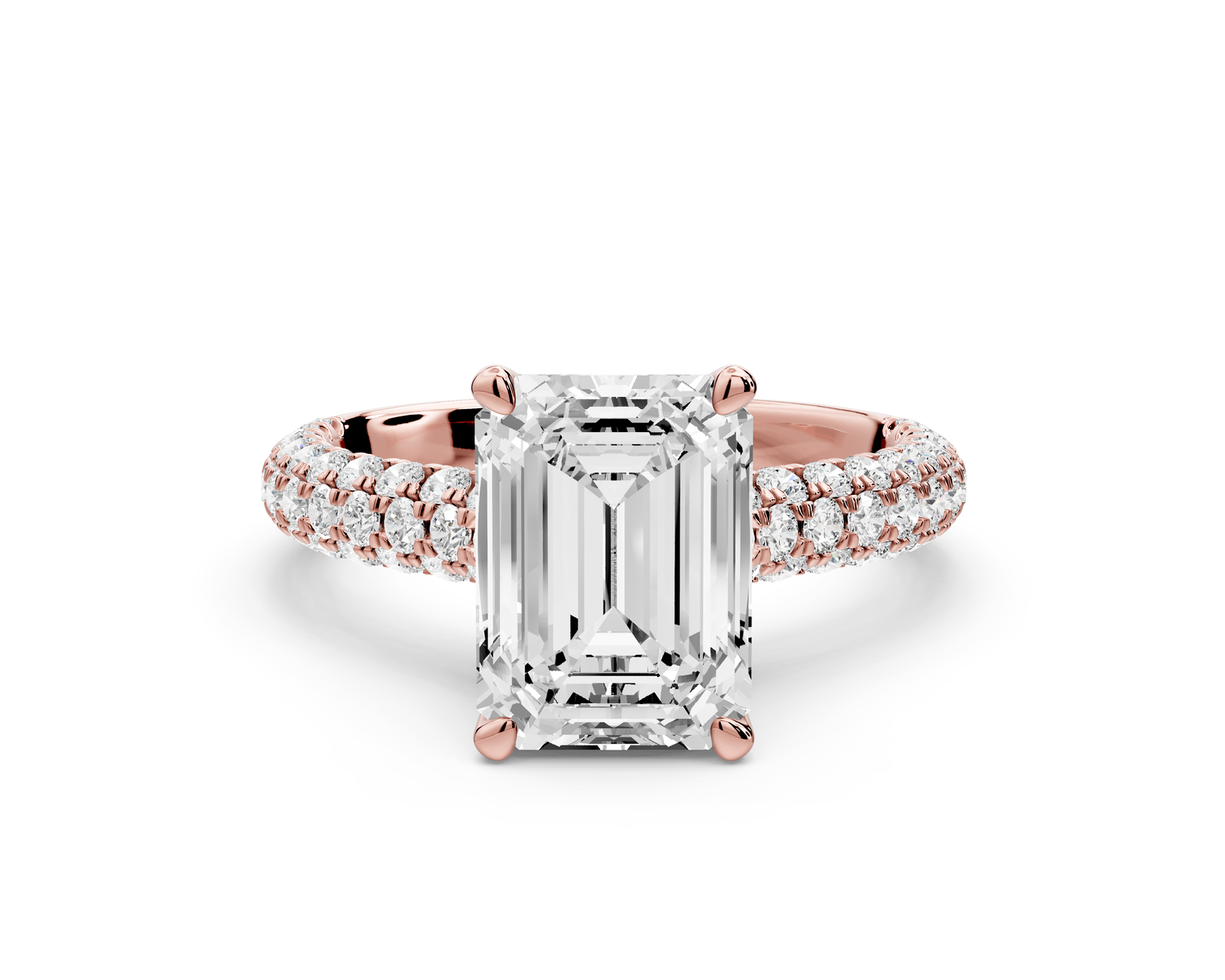 Amoria - 2ct 18k rose gold emerald Diamond Engagement Ring with Pavé Band & Hidden Halo