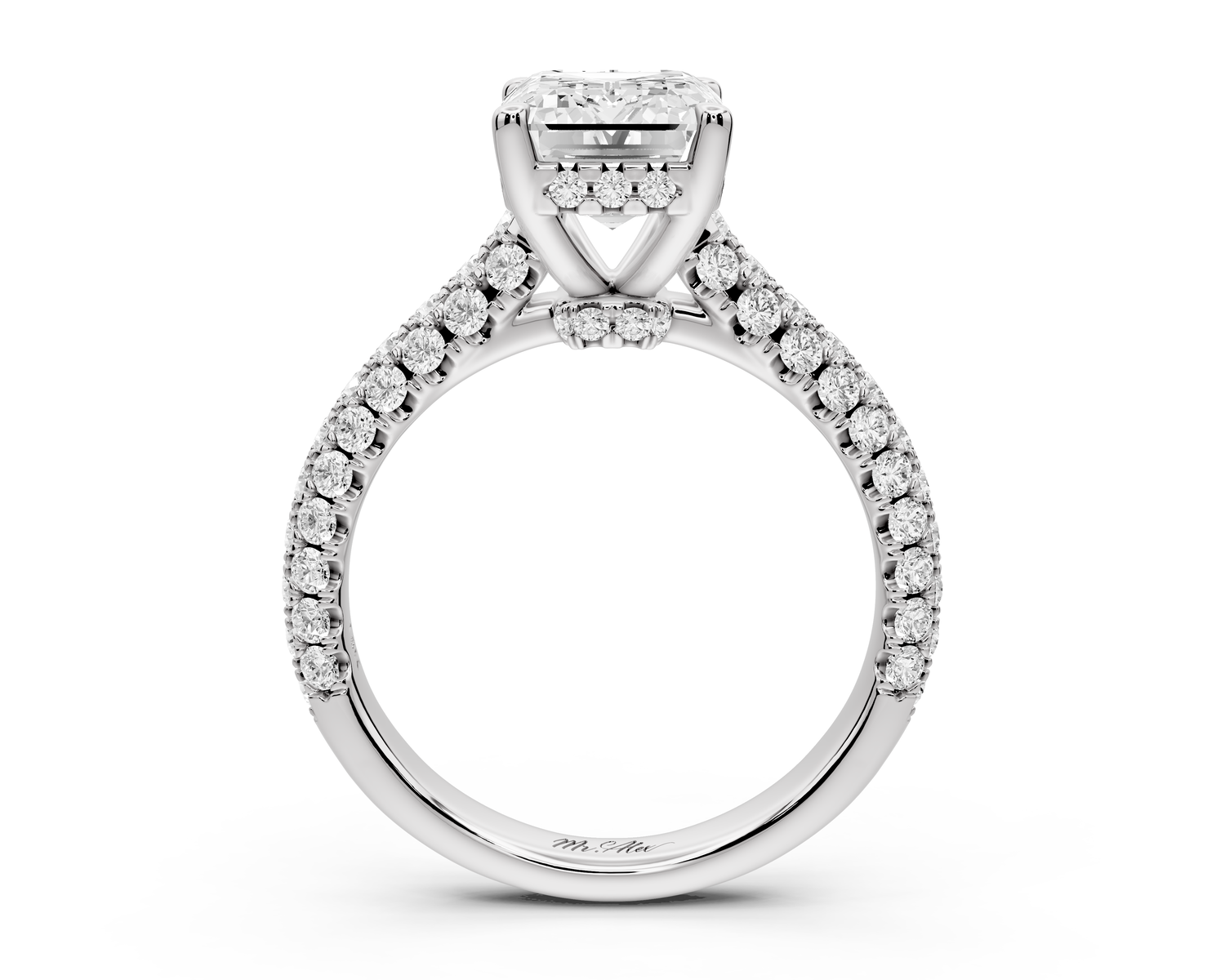 Amoria - 2ct 18k white gold emerald Diamond Engagement Ring with Pavé Band & Hidden Halo